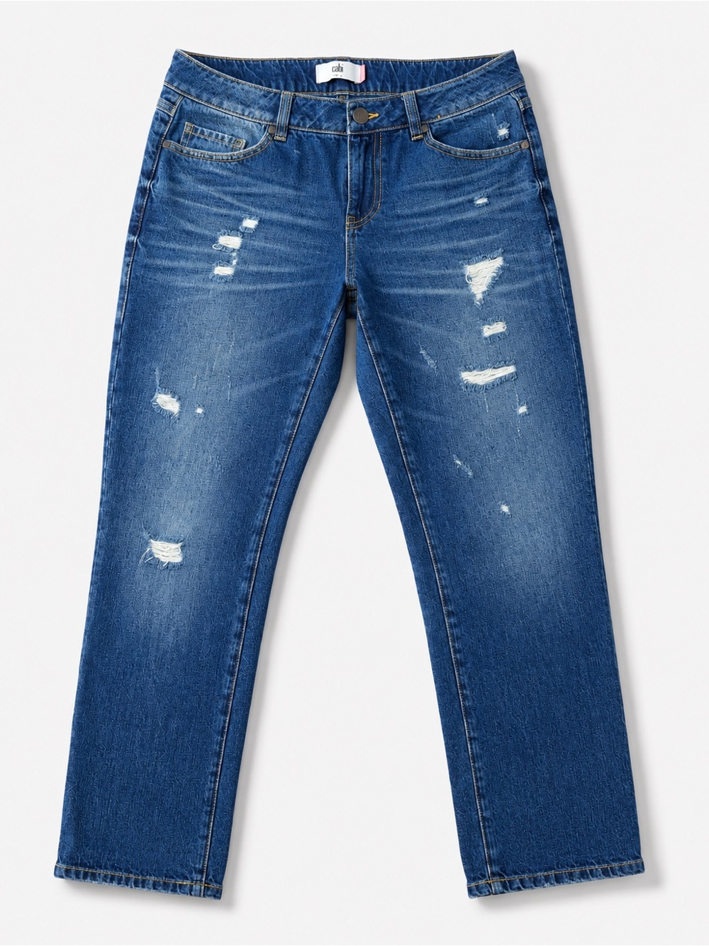 Cabi Distressed Straight Leg Jeans Size 4 100% BF Boyfriend